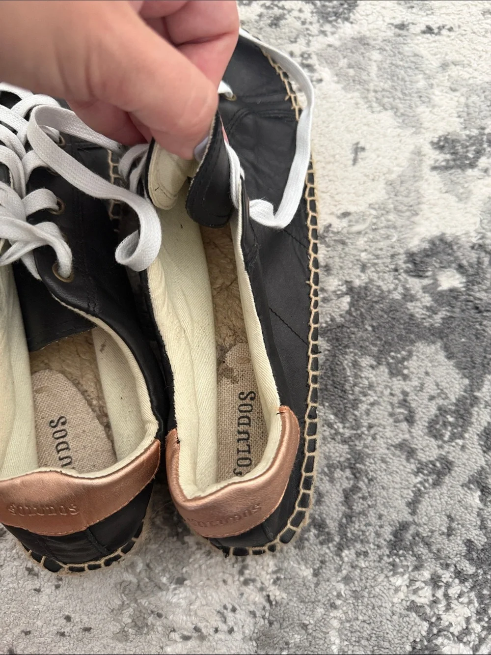 Soludos Black leather Espadrille-Style Lace-Up Sneakers